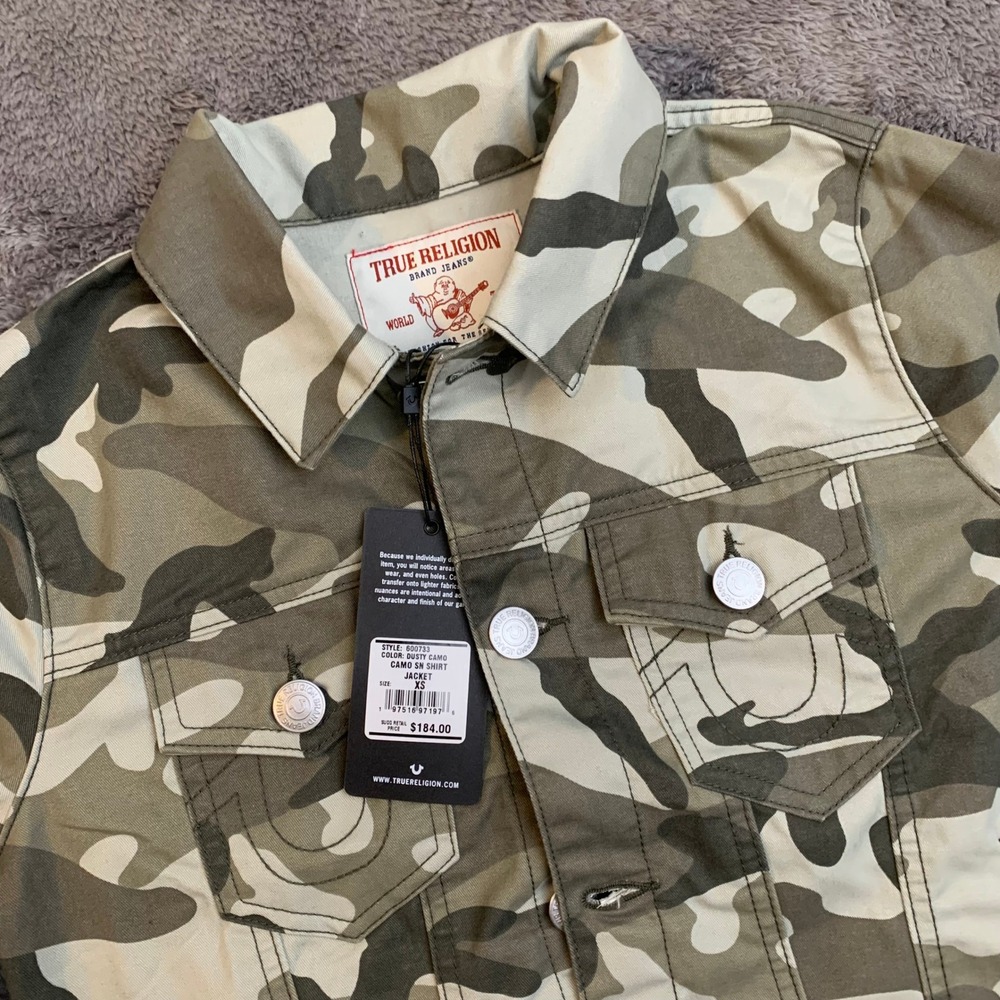 True Religion Dusty Camo SN Trucker Jacket Womens XS Green Camouflage 600733 NEW